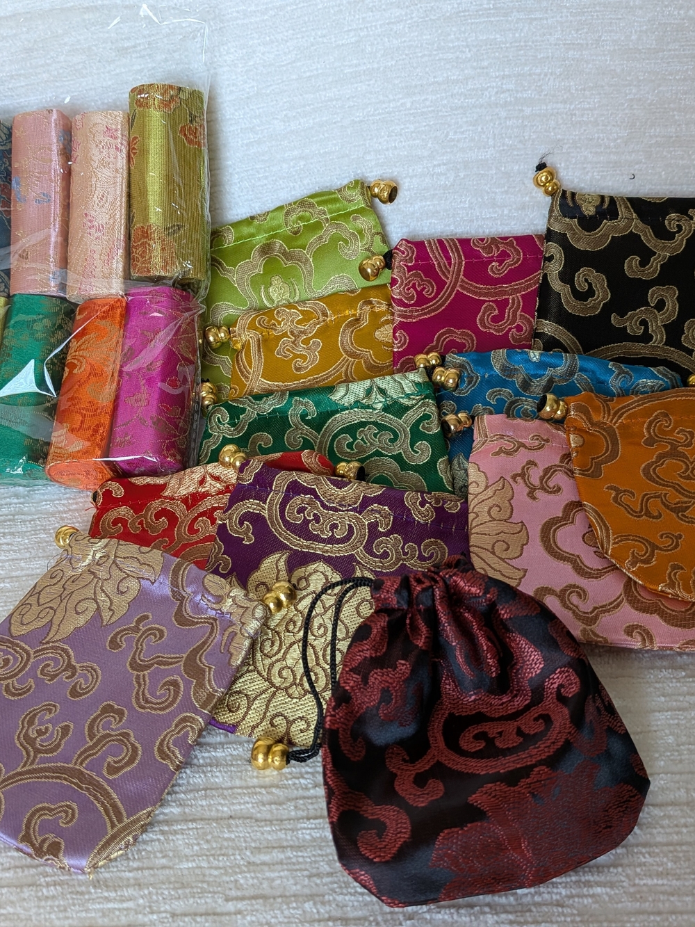 Brocade Drawstring Pouches And Lipstick Cases- Assorted Colors 12 Of Each
